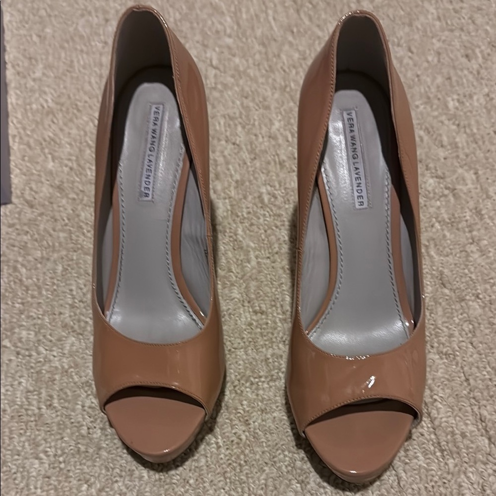Vera Wang Lavender Label Tan Peep Toe Heels